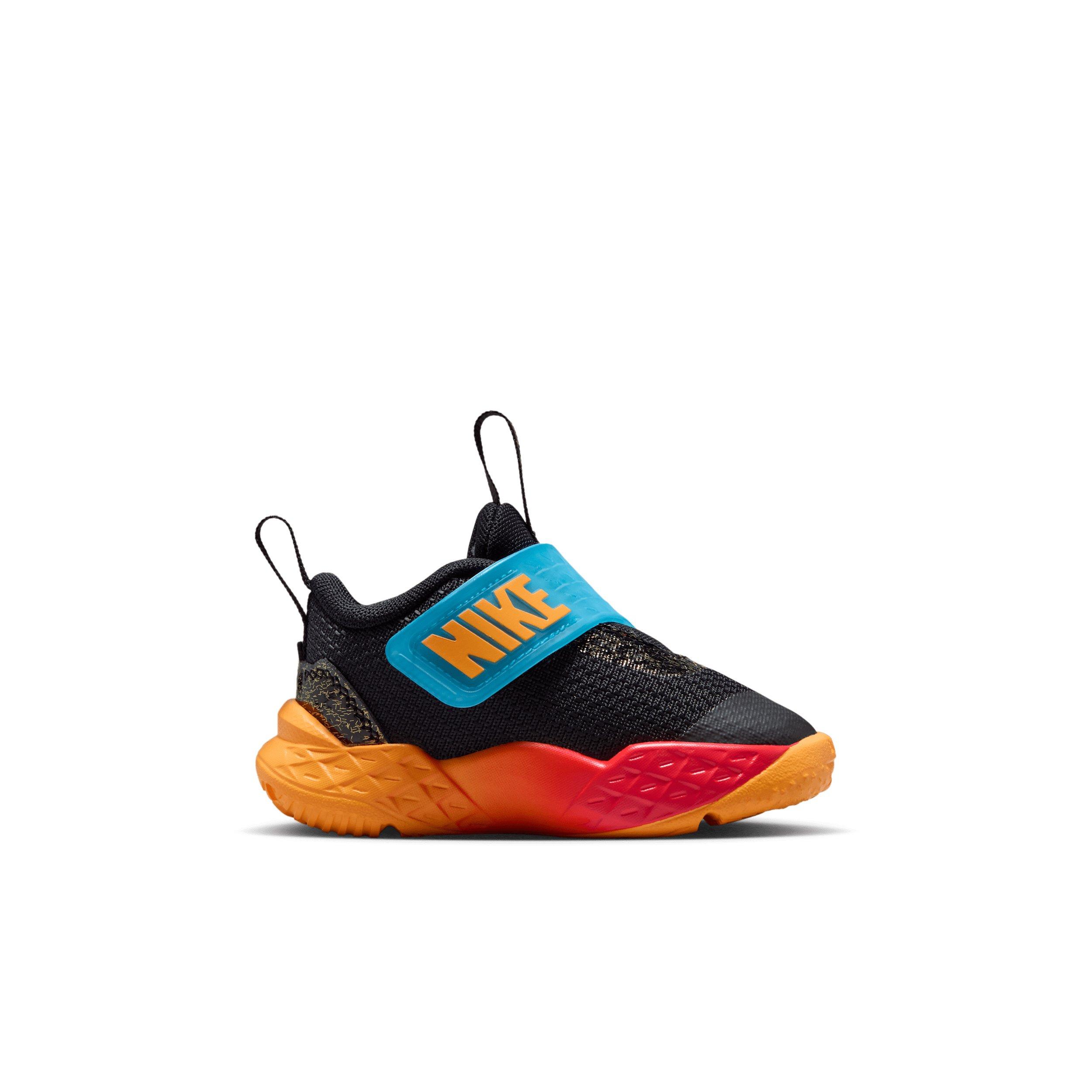 Nike Team Hustle D 12 "Black/Laser Orange/Action Grape/White" Infant Boys' Basketball Shoe - BLACK/ORANGE/GRAPE/WHITE